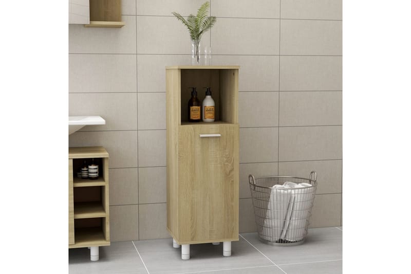 badeværelsesskab 30x30x95 cm spånplade sonoma-eg - Brun - Badeværelsesskab - Vægskabe & højskabe