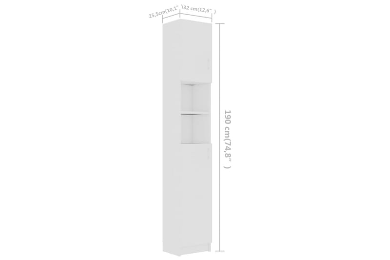 Badeværelsesskab 32X25,5X190 cm Spånplade Hvid - Vasketøjsskab - Vægskabe & højskabe - Badeværelsesskab