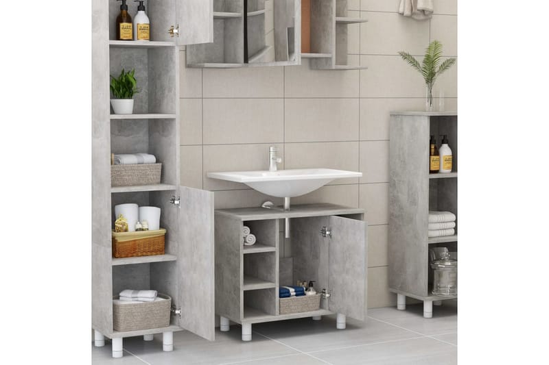 badeværelsesskab 60x32x53,5 cm spånplade betongrå - Grå - Badeværelsesskab - Vægskabe & højskabe