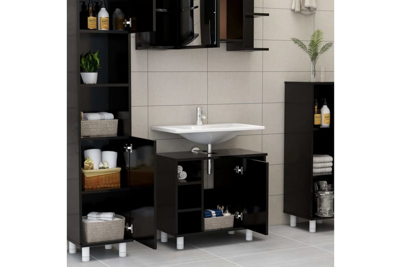badeværelsesskab 60x32x53,5 cm spånplade sort - Sort - Badeværelsesskab - Vægskabe & højskabe