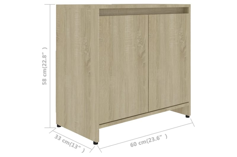 Badeværelsesskab 60X33X58 cm Spånplade Sonoma-Eg - Brun - Badeværelsesskab - Vægskabe & højskabe