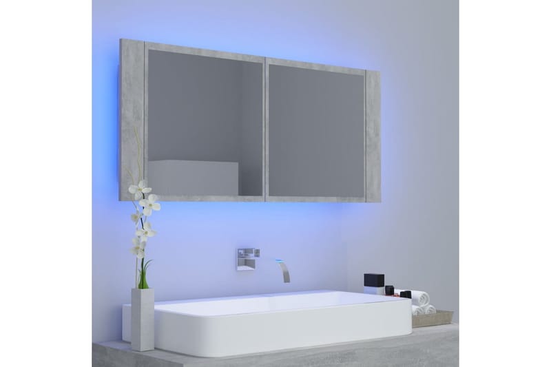 badeværelsesskab m. spejl + LED-lys 100x12x45 cm betongrå - Grå - Hus & renovering - Køkken & bad - Badeværelse - Badeværelsesmøbler - Spejlskabe