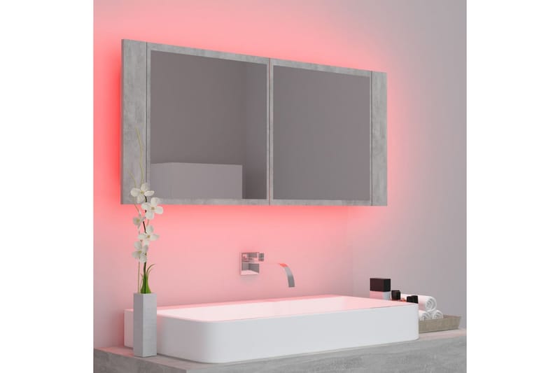 badeværelsesskab m. spejl + LED-lys 100x12x45 cm betongrå - Grå - Hus & renovering - Køkken & bad - Badeværelse - Badeværelsesmøbler - Spejlskabe