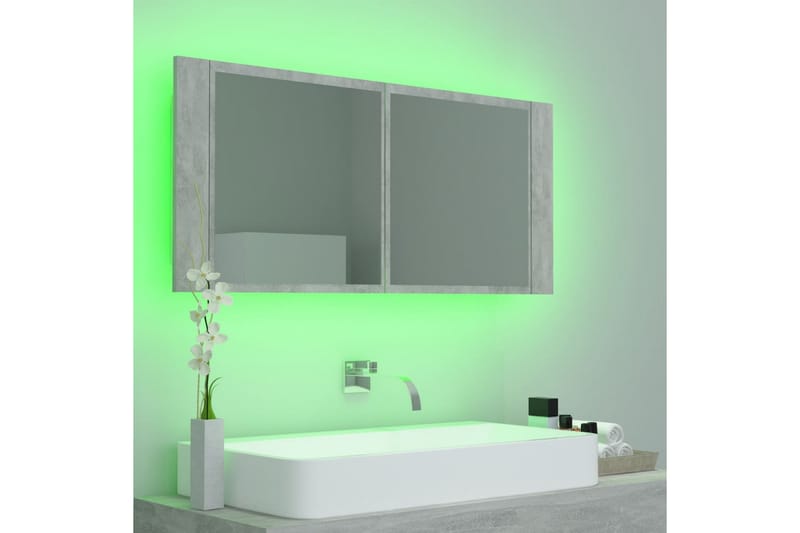 badeværelsesskab m. spejl + LED-lys 100x12x45 cm betongrå - Grå - Spejlskabe