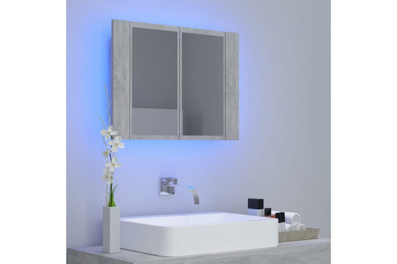 badeværelsesskab m. spejl + LED-lys 60x12x45 cm betongrå - Grå - Spejlskabe