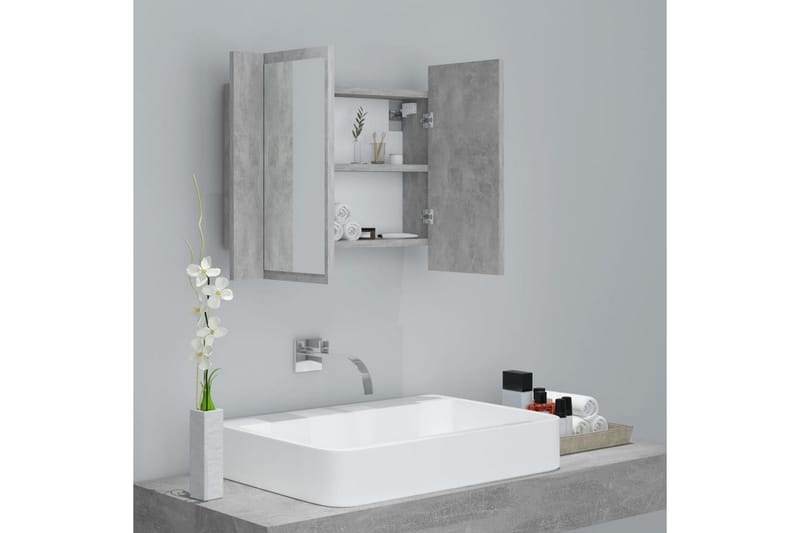 badeværelsesskab m. spejl + LED-lys 60x12x45 cm betongrå - Grå - Spejlskabe