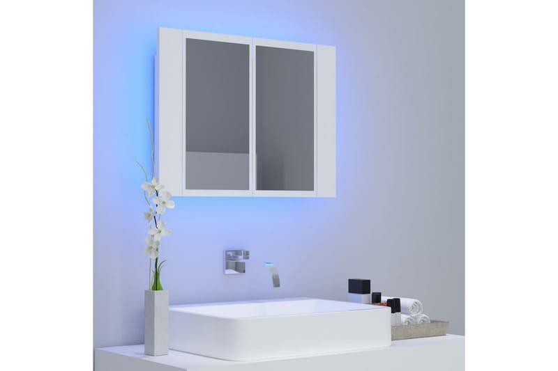 badeværelsesskab m. spejl + LED-lys 60x12x45 cm hvid - Hvid - Spejlskabe