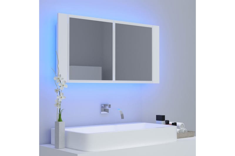 badeværelsesskab m. spejl + LED-lys 90x12x45 cm hvid - Hvid - Hus & renovering - Køkken & bad - Badeværelse - Badeværelsesmøbler - Spejlskabe