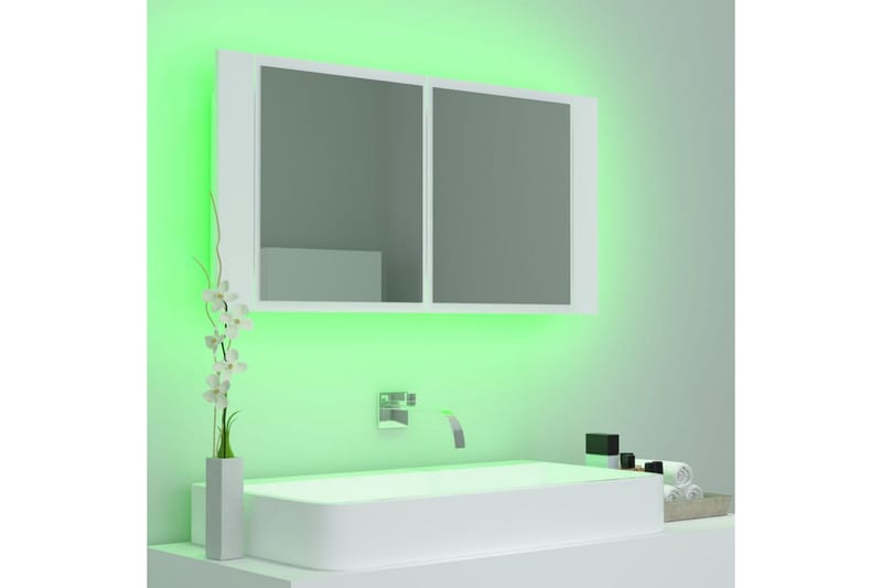 badeværelsesskab m. spejl + LED-lys 90x12x45 cm hvid - Hvid - Hus & renovering - Køkken & bad - Badeværelse - Badeværelsesmøbler - Spejlskabe