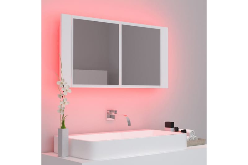 badeværelsesskab m. spejl + LED-lys 90x12x45 cm hvid - Hvid - Hus & renovering - Køkken & bad - Badeværelse - Badeværelsesmøbler - Spejlskabe