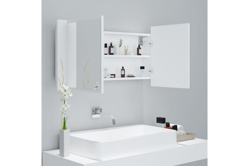 badeværelsesskab m. spejl + LED-lys 90x12x45 cm hvid - Hvid - Hus & renovering - Køkken & bad - Badeværelse - Badeværelsesmøbler - Spejlskabe