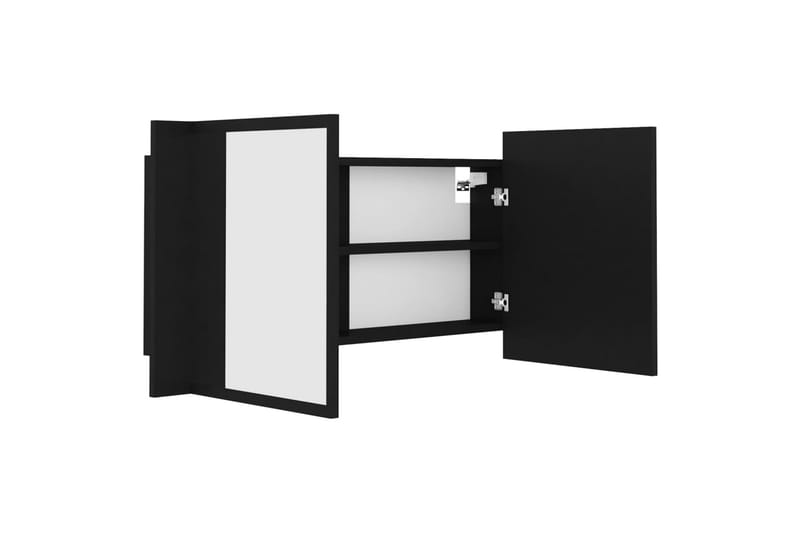 badeværelsesskab m. spejl + LED-lys 90x12x45 cm sort - Sort - Spejlskabe