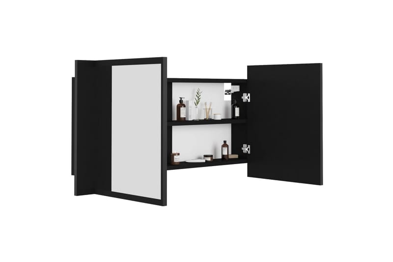 badeværelsesskab m. spejl + LED-lys 90x12x45 cm sort - Sort - Spejlskabe