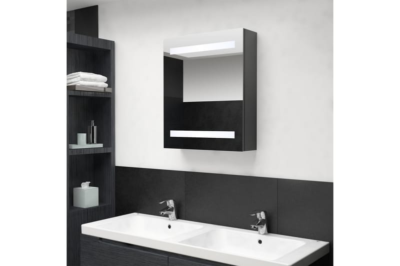 badeværelsesskab m. spejl LED 50x14x60 cm grå - Grå - Spejlskabe