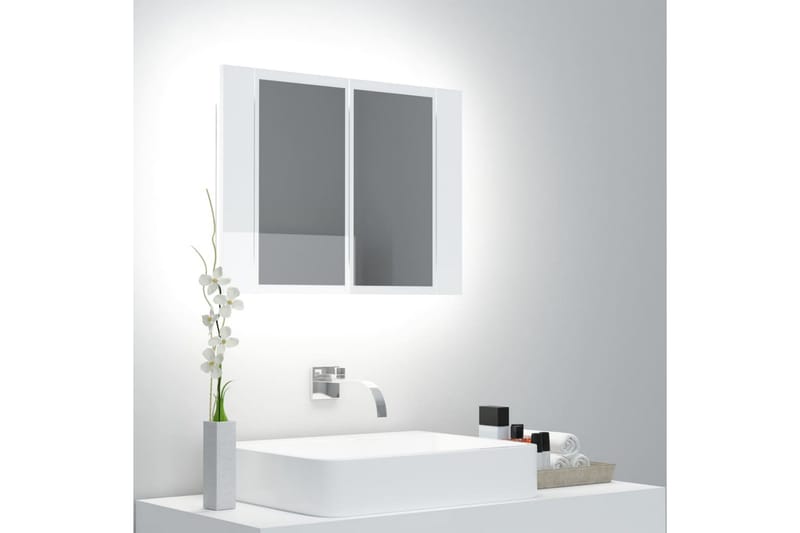 badeværelsesskab m. spejl og LED-lys 60x12x45 cm - Hvid - Spejlskabe