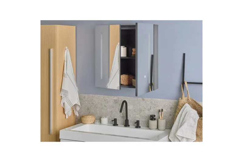 Badeværelsesskab med spejl Chabunco Sort, Sølv - Sort, Sølv - Hus & renovering - Køkken & bad - Badeværelse - Badeværelsesmøbler - Spejlskabe