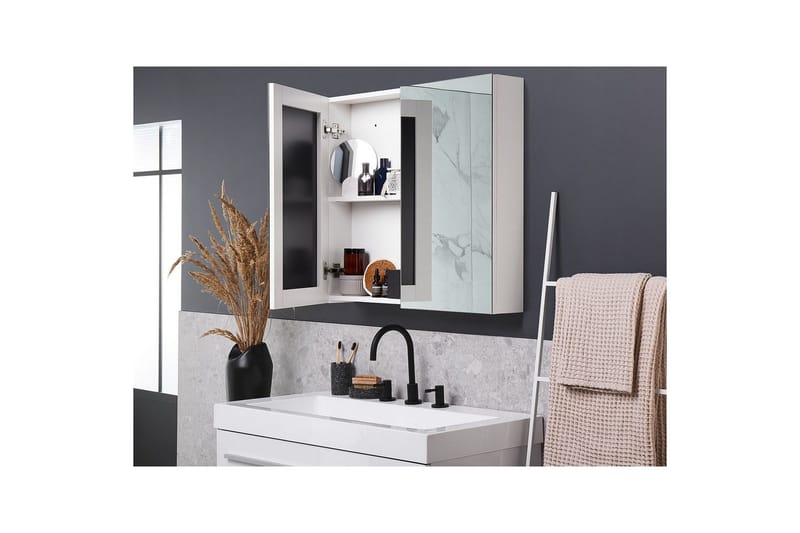 Badeværelsesskab med spejl Navarra Hvid, Sølv, 80x14x70 cm - Hvid, Sølv, 80x14x70 cm - Hus & renovering - Køkken & bad - Badeværelse - Badeværelsesmøbler - Spejlskabe