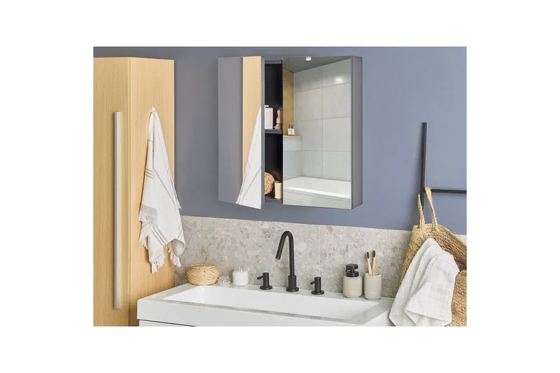 Badeværelsesskab med spejl Navarra Sort, Sølv, 60x14x60 cm - Sort, Sølv, 60x14x60 cm - Hus & renovering - Køkken & bad - Badeværelse - Badeværelsesmøbler - Spejlskabe