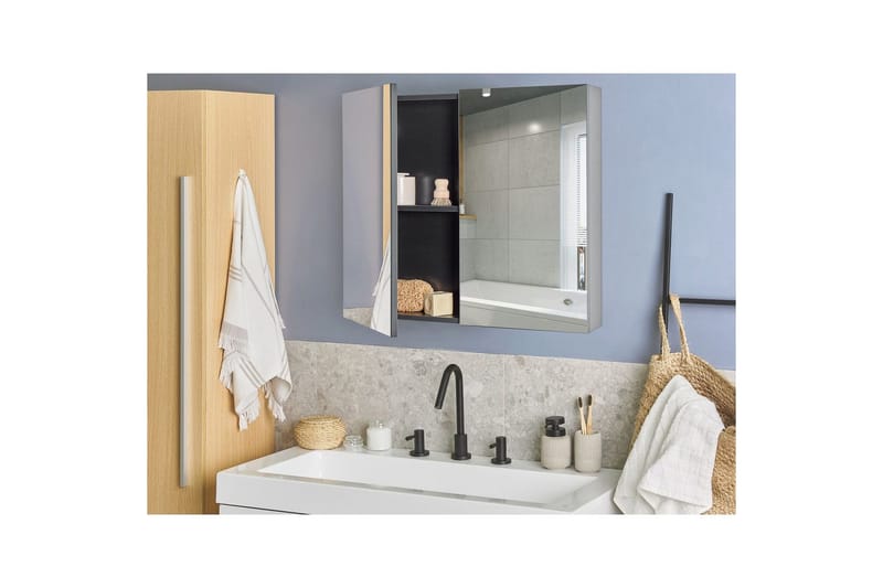 Badeværelsesskab med spejl Navarra Sort, Sølv, 80x14x70 cm - Sort, Sølv, 80x14x70 cm - Hus & renovering - Køkken & bad - Badeværelse - Badeværelsesmøbler - Spejlskabe