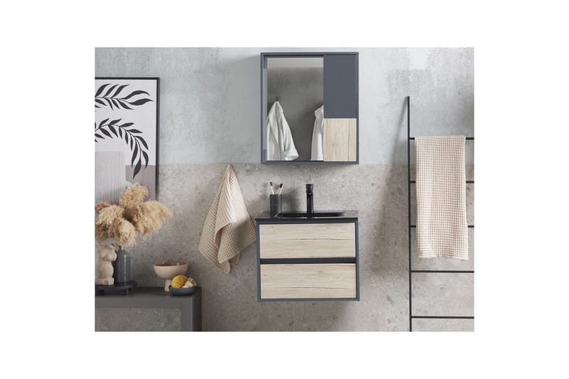 Badeværelsesskab Teruel Grå, lyst træ, 60x48x70 cm - Grå, lyst træ, 60x48x70 cm - Hus & renovering - Køkken & bad - Badeværelse - Badeværelsesmøbler - Badeværelsesskab