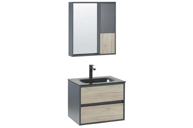 Badeværelsesskab Teruel Grå, lyst træ, 60x48x70 cm, Grå, lyst træ, 60x48x70 cm