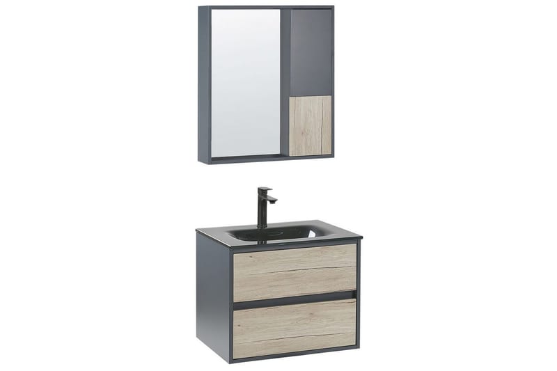 Badeværelsesskab Teruel Grå, lyst træ, 60x48x70 cm, Grå, lyst træ, 60x48x70 cm