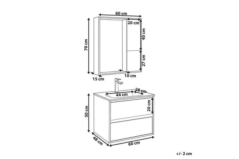 Badeværelsesskab Teruel Grå, lyst træ, 60x48x70 cm - Grå, lyst træ, 60x48x70 cm - Hus & renovering - Køkken & bad - Badeværelse - Badeværelsesmøbler - Badeværelsesskab