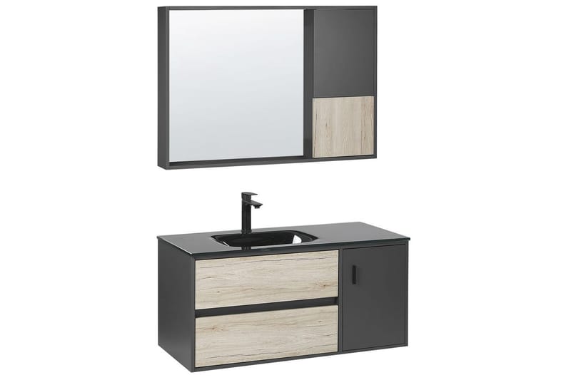 Badeværelsesskab Teruel Lyst træ, sort, 100x48x70 cm - Lyst træ, sort, 100x48x70 cm - Hus & renovering - Køkken & bad - Badeværelse - Badeværelsesmøbler - Badeværelsesskab