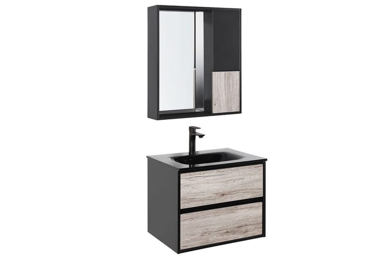 Badeværelsesskab Teruel Lyst træ, sort, 60x48x70 cm - Lyst træ, sort, 60x48x70 cm - Hus & renovering - Køkken & bad - Badeværelse - Badeværelsesmøbler - Badeværelsesskab