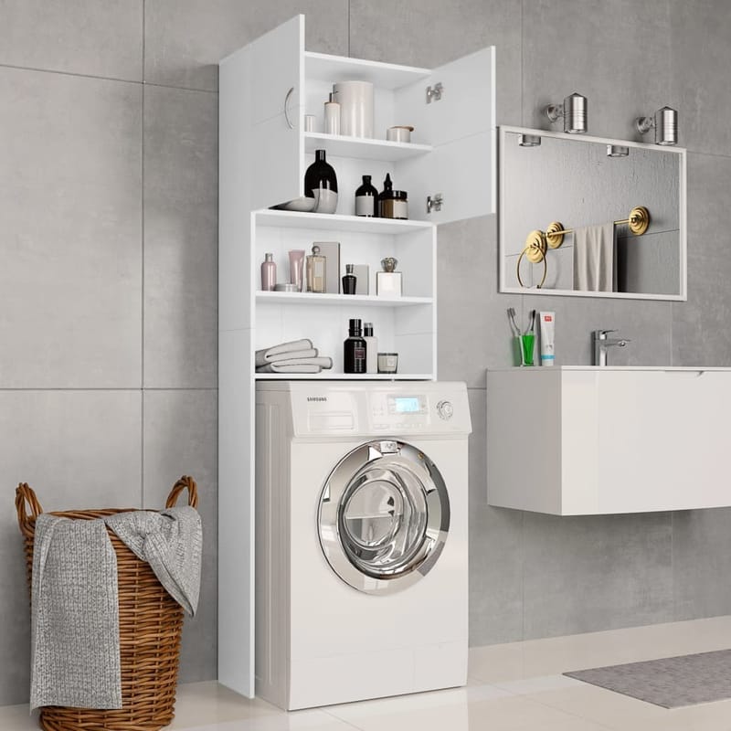 Vaskemaskineskab 64 X 25,5 X 190 Cm Spånplade Hvid - Hvid - Badeværelsesskab