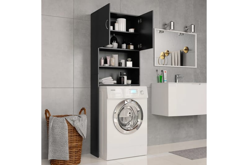 Vaskemaskineskab 64 X 25,5 X 190 Cm Spånplade Sort - Sort - Vægskabe & højskabe - Badeværelsesskab