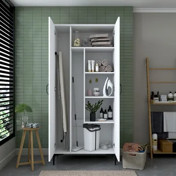 Badeværelsesskab Wallxpert Cleo Hylde (90 x 198,6 x 45 cm) Hvid - Hvid - Hus & renovering - Køkken & bad - Badeværelse - Badeværelsesmøbler - Badeværelsesskab