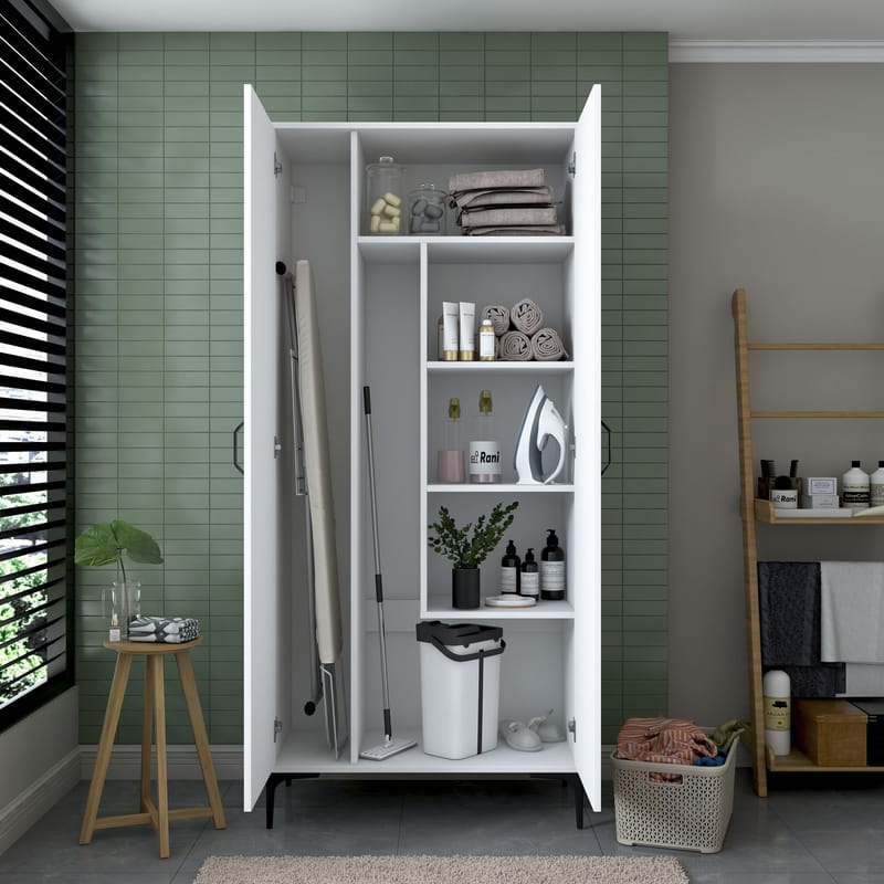 Badeværelsesskab Wallxpert Cleo Hylde (90 x 198,6 x 45 cm) Hvid - Hvid - Hus & renovering - Køkken & bad - Badeværelse - Badeværelsesmøbler - Badeværelsesskab