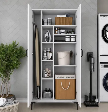 Badeværelsesskab Wallxpert Cleos Shelf (90 x 198,6 x 45 cm) Hvid - Hvid - Hus & renovering - Køkken & bad - Badeværelse - Badeværelsesmøbler - Badeværelsesskab