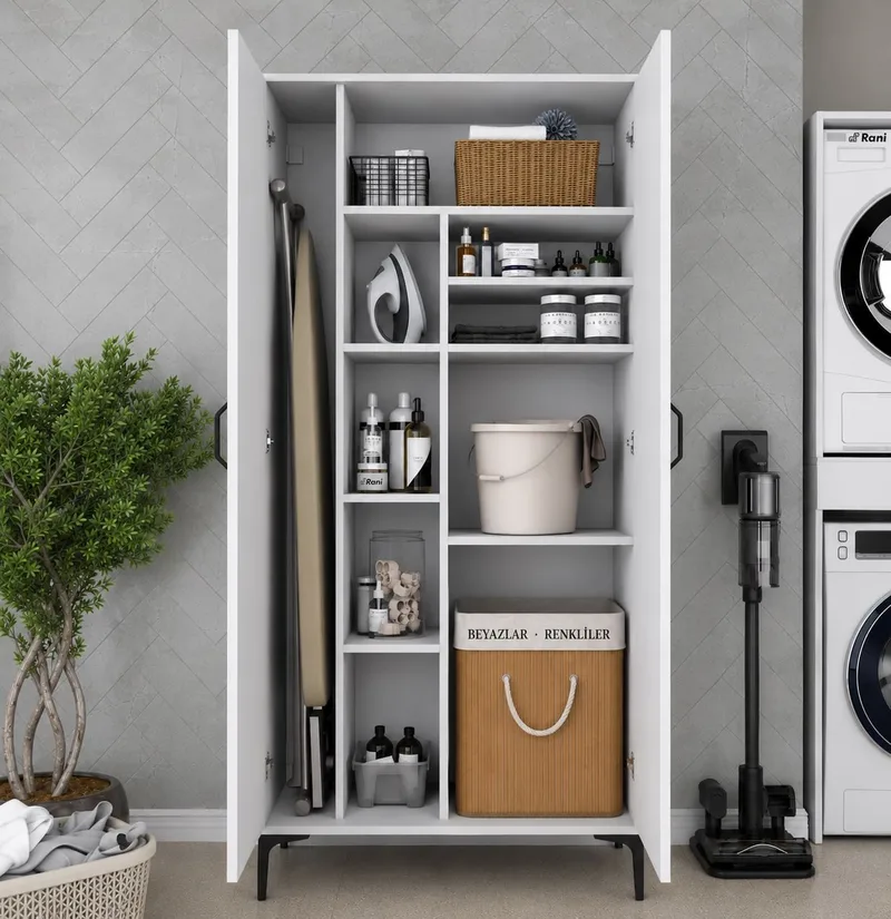 Badeværelsesskab Wallxpert Cleos Shelf (90 x 198,6 x 45 cm) Hvid - Hvid - Hus & renovering - Køkken & bad - Badeværelse - Badeværelsesmøbler - Badeværelsesskab