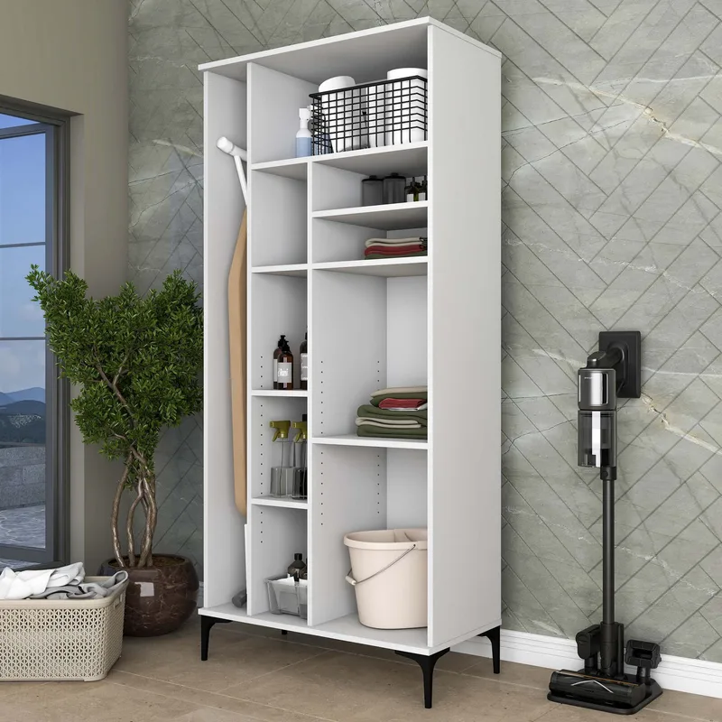 Badeværelsesskab Wallxpert Cleos Shelf (90 x 198,6 x 45 cm) Hvid - Hvid - Hus & renovering - Køkken & bad - Badeværelse - Badeværelsesmøbler - Badeværelsesskab
