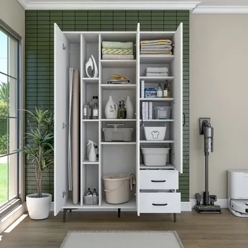 Badeværelsesskab Wallxpert Dara (120 x 198,6 x 45 cm) Hvid - Hvid - Hus & renovering - Køkken & bad - Badeværelse - Badeværelsesmøbler - Badeværelsesskab