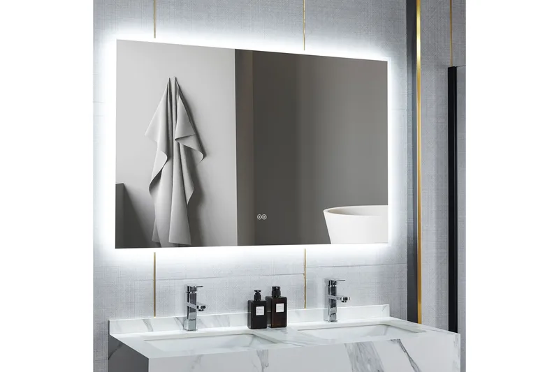 Badeværelsesspejl 100x80 cm med LED-belysning og anti-dug - Hus & renovering - Køkken & bad - Badeværelse - Badeværelsesmøbler - Badeværelsesspejl