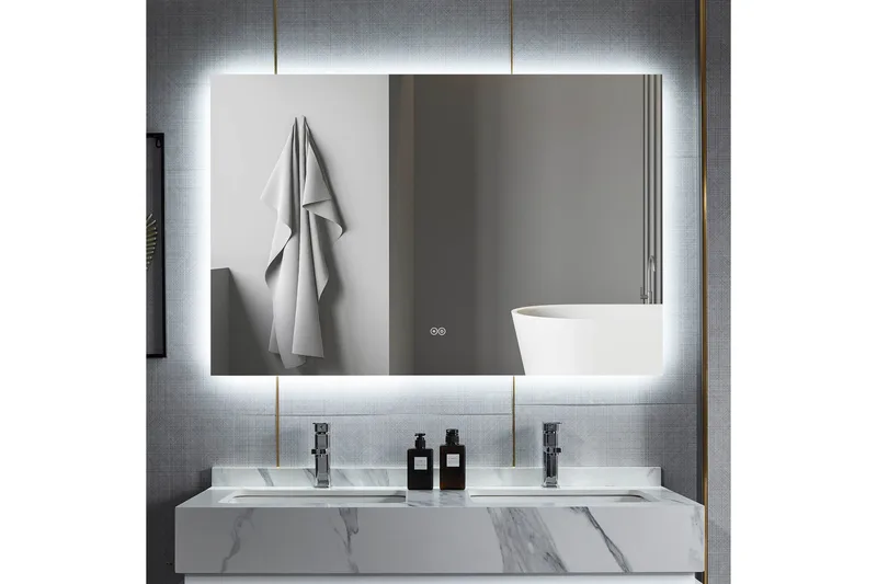 Badeværelsesspejl 120x100 cm med LED-belysning og anti-dug, undefined