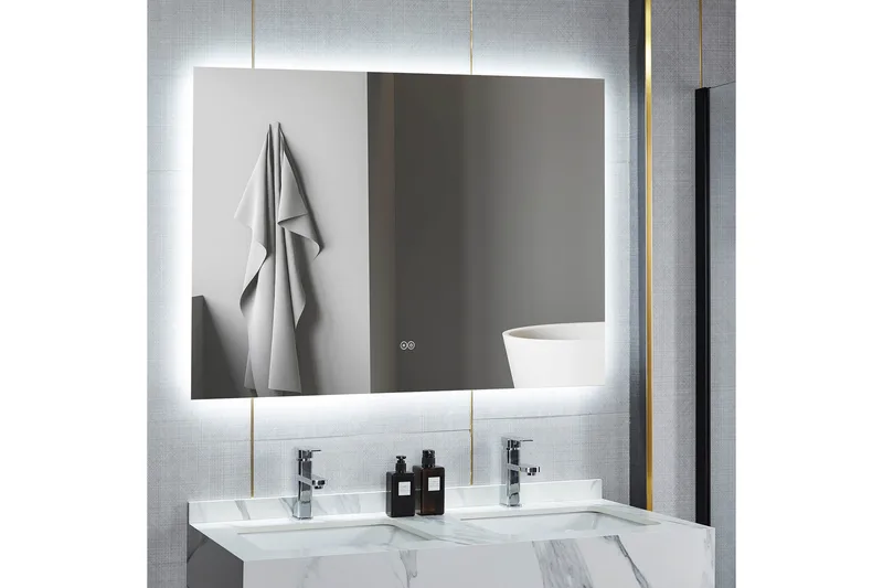 Badeværelsesspejl 120x100 cm med LED-belysning og anti-dug - Hus & renovering - Køkken & bad - Badeværelse - Badeværelsesmøbler - Badeværelsesspejl