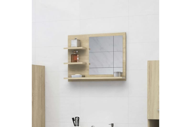 badeværelsesspejl 60x10,5x45 cm spånplade sonoma-eg - Brun - Badeværelsesspejl