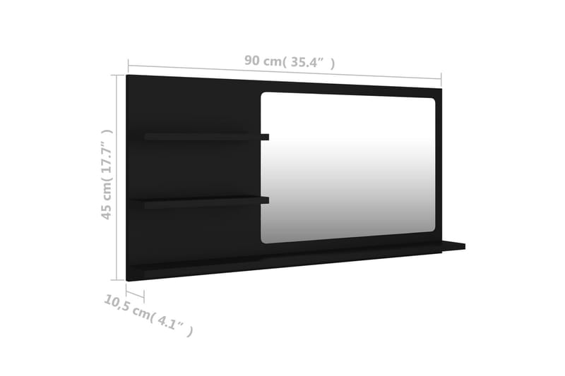 badeværelsesspejl 90x10,5x45 cm spånplade sort - Sort - Badeværelsesspejl