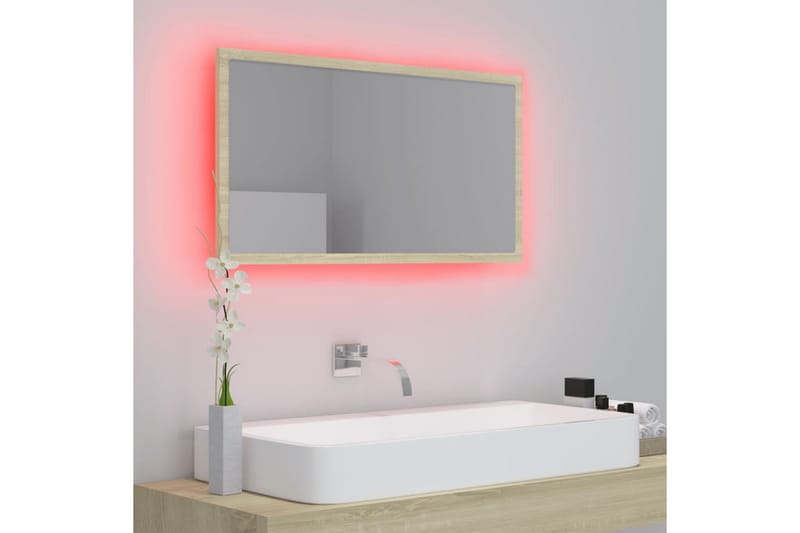 badeværelsesspejl m. LED-lys 80x8,5x37 cm spånplade - Brun - Badeværelsesspejl