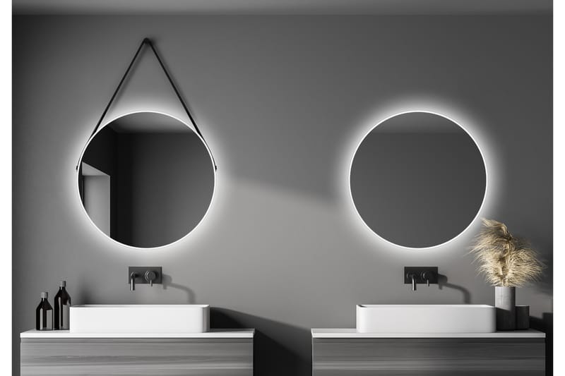 Allejaure Spejl 80 cm Rund - Hvid - Badeværelsesspejl - Badeværelsesspejl med belysning - Helkropsspejl