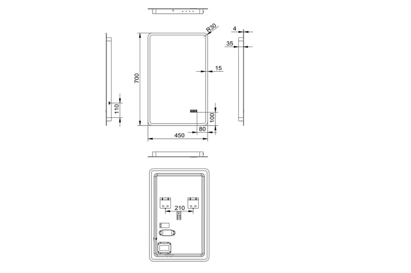 Aspsele Badeværelsesspejl 70 cm LED-belysning - Hus & renovering - Køkken & bad - Badeværelse - Badeværelsesmøbler - Badeværelsesspejl