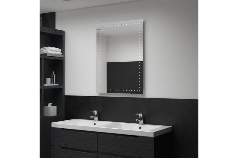 badeværelsesskab med spejl LED 60 x 80 cm - Sølv - Badeværelsesspejl - Badeværelsesspejl med belysning