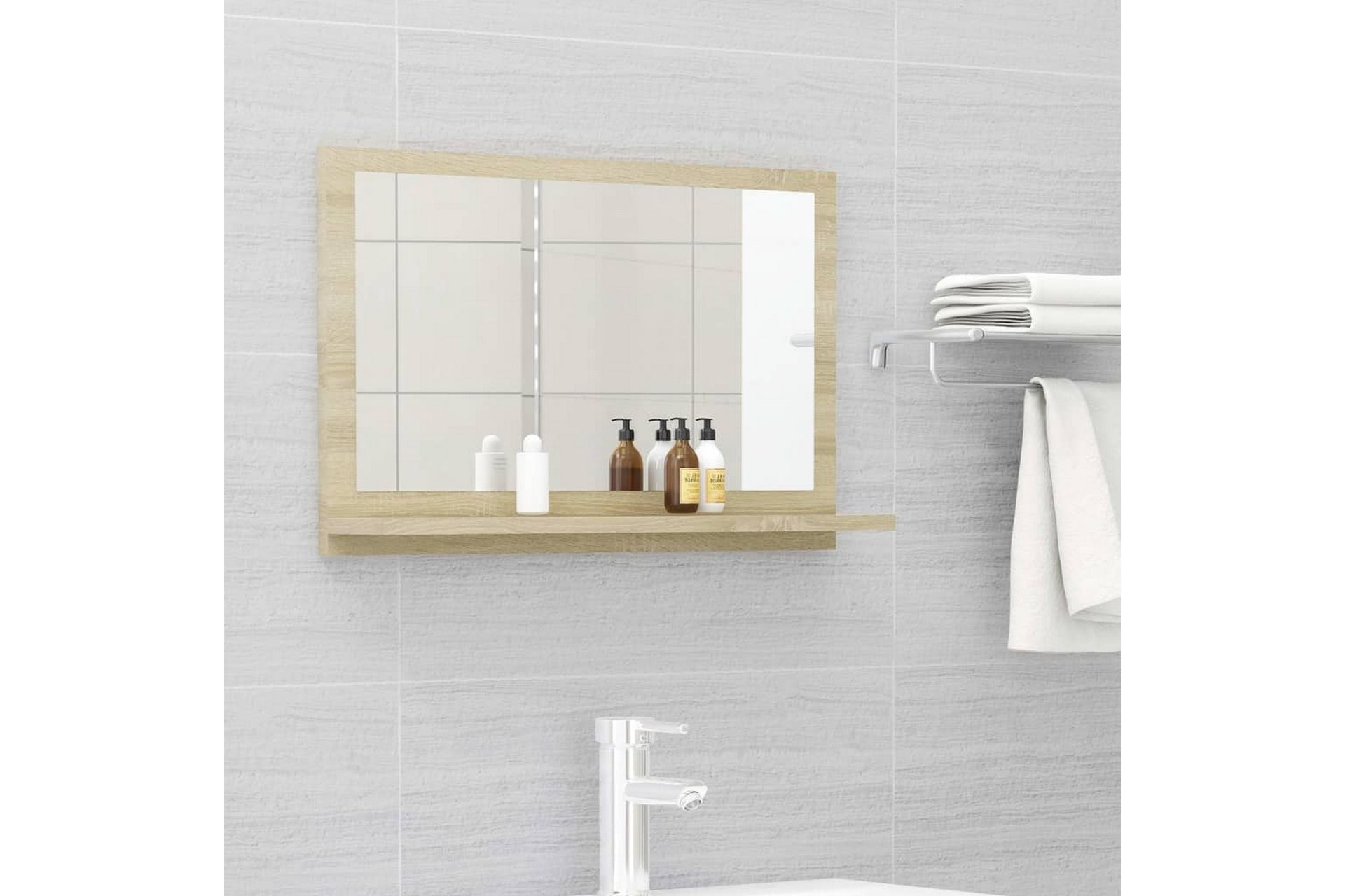 badeværelsesspejl 60x10,5x37 cm spånplade sonoma-eg - Brun - Hus & renovering - Køkken & bad - Badeværelse - Badeværelsesmøbler - Badeværelsesspejl