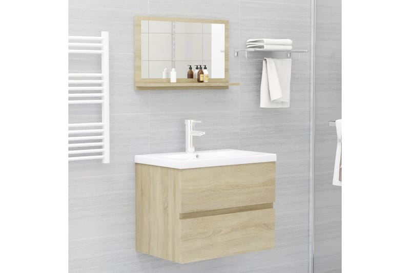 badeværelsesspejl 60x10,5x37 cm spånplade sonoma-eg - Brun - Badeværelsesspejl