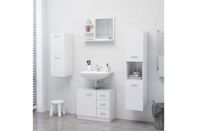 badeværelsesspejl 60x10,5x45 cm spånplade hvid højglans - Hvid - Hus & renovering - Køkken & bad - Badeværelse - Badeværelsesmøbler - Badeværelsesspejl