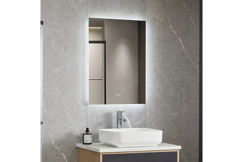 Badeværelsesspejl 60x80 cm med LED-belysning og anti-dug - Hus & renovering - Køkken & bad - Badeværelse - Badeværelsesmøbler - Badeværelsesspejl